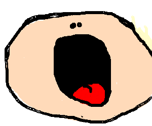 Fat face with wide open mouth (drawing by Caspar)