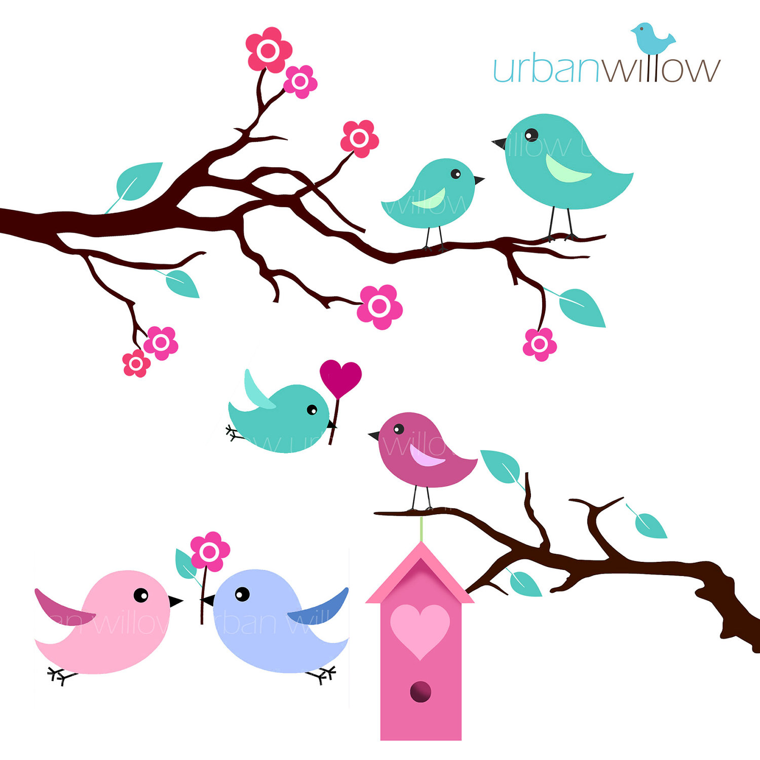 Love Doves On Tree Clipart