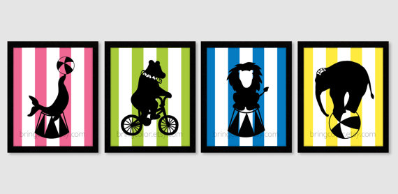 Circus Animal Silhouette Wall Art Print Set of 4 by BringColor