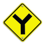 Y fork junction sign on yellow traffic" Stock photo and royalty ...