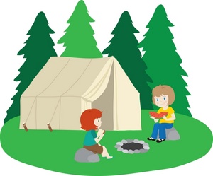 Camping Clipart Image - Little Girls Camping Out