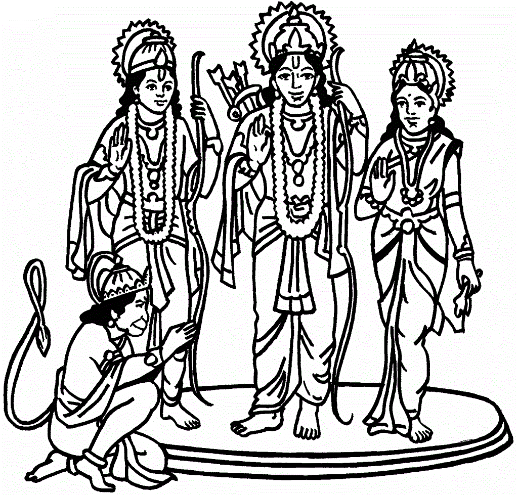 Ram, Laxman, Sita And Hanuman Coloring Pages | Coloring