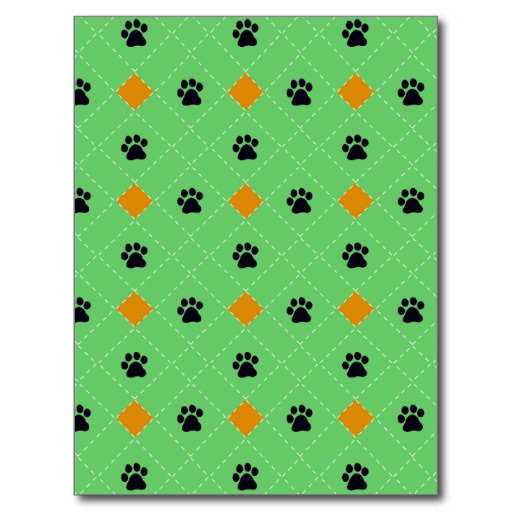 Orange Argyle Paw Prints Post Cards from Zazzle.