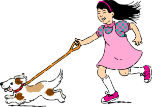 girl walking dog