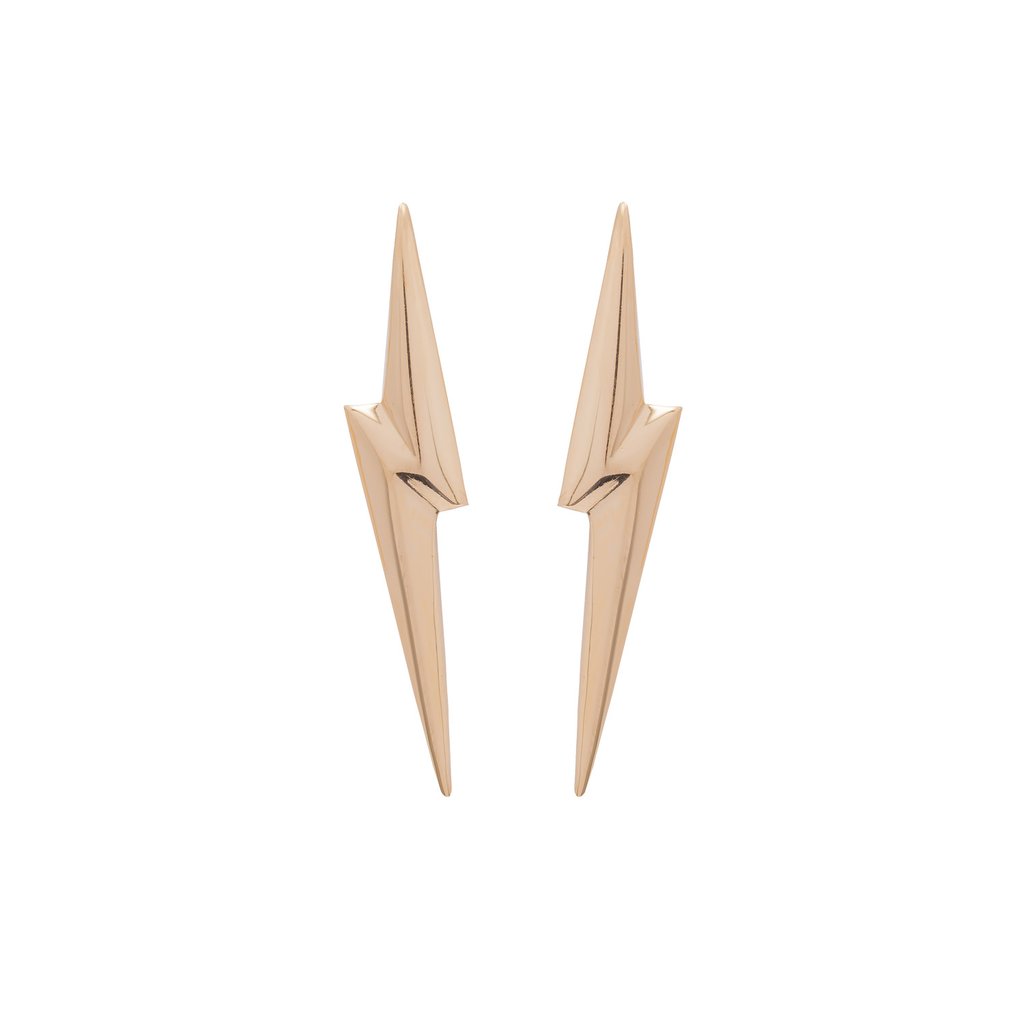 3D Pointed Lightning Bolt Earrings in 14 Carat Gold | Edge Only