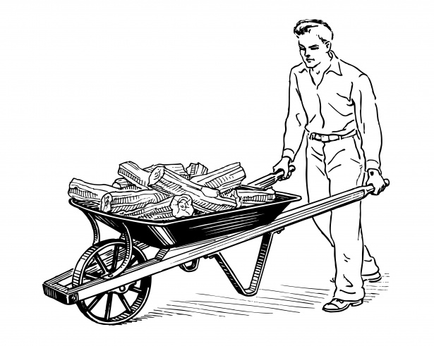 Man pushing wheelbarrow clipart