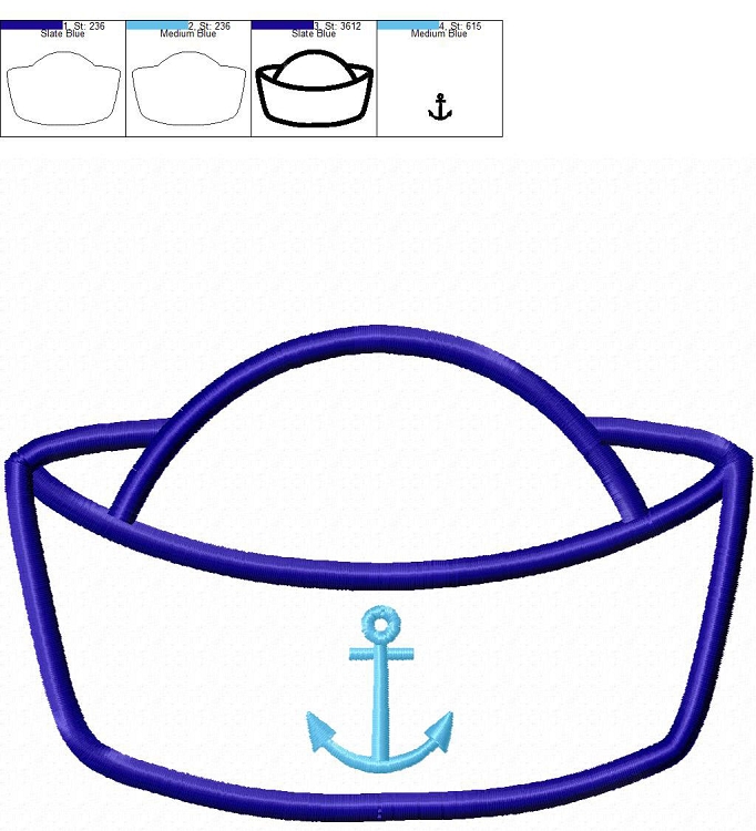 Sailor Hat Applique Machine Embroidery Design