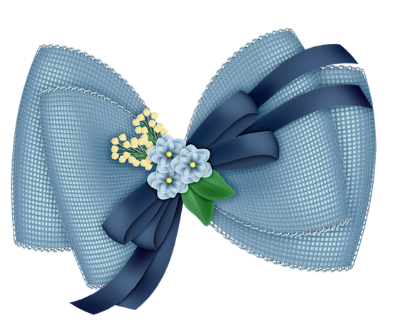 Beautiful Transparent Light Blue Bow with Flowers Clipart - ClipArt