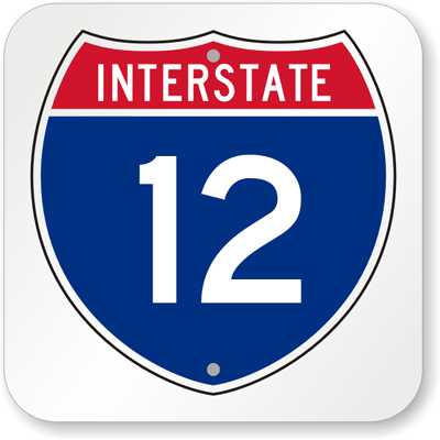 Interstate 12 Sign - Interstate Traffic Signs [Novelty], SKU: K-