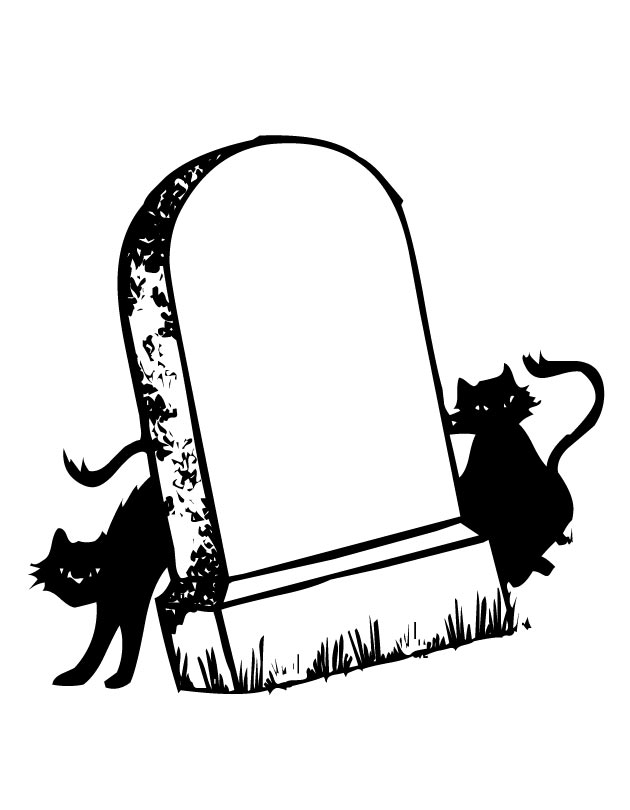 Printable Tombstone and Cats coloring page from FreshColoring.