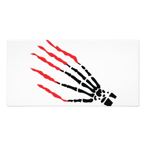 skeleton bone hand bloody scratches photo card template from Zazzle.