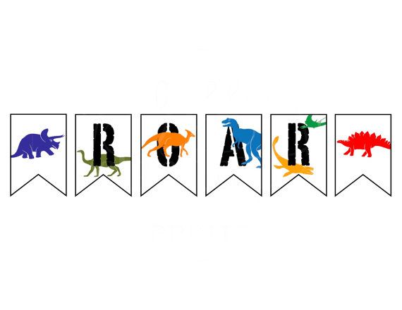 Printable Dinosaur Roar Flag Pennants Banner by Green ... | Dino birt…