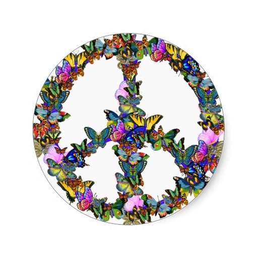 Butterfly Peace Symbol Round Stickers | Zazzle