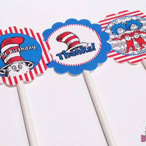 Dr. Seuss Cat in the Hat Printable Cupcake Toppers DIGITAL FILE