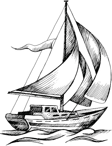 White Sailboat Drawings Clip Art, Vector Images & Illustrations ...