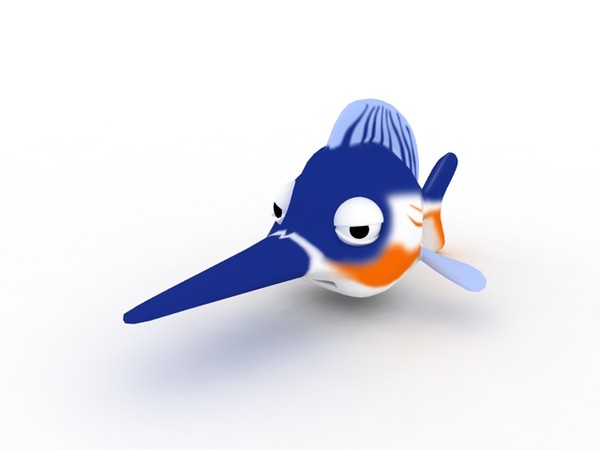 cartoon swordfish blue fish 3d model