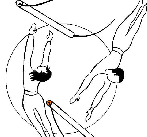 Colored page Trapeze artists jumping painted by t