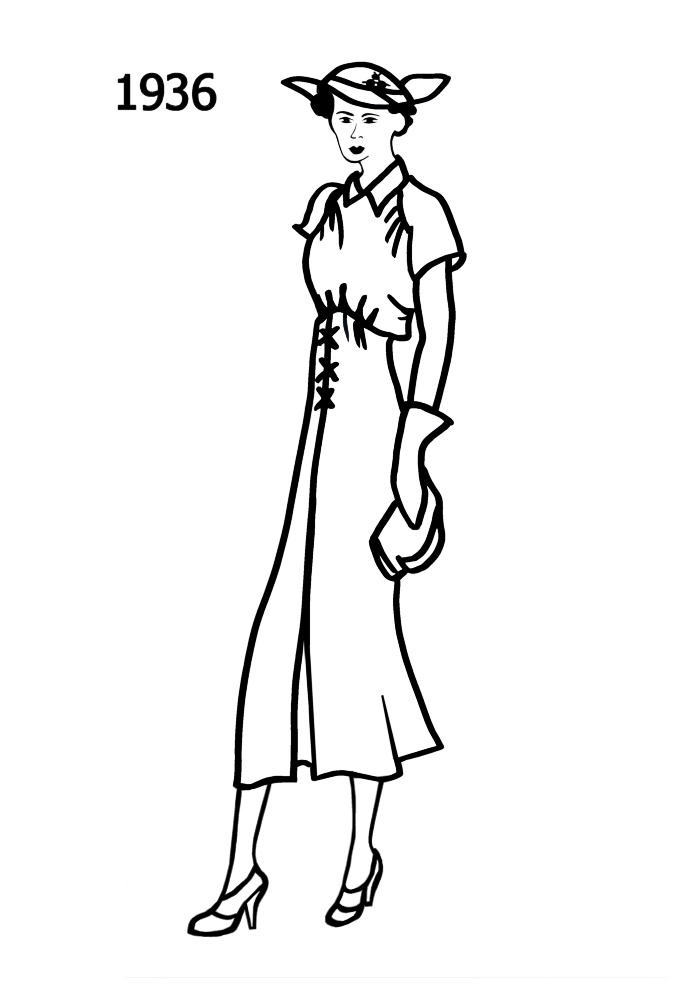 Costume History Silhouettes 1936-1937 Free Line Drawings