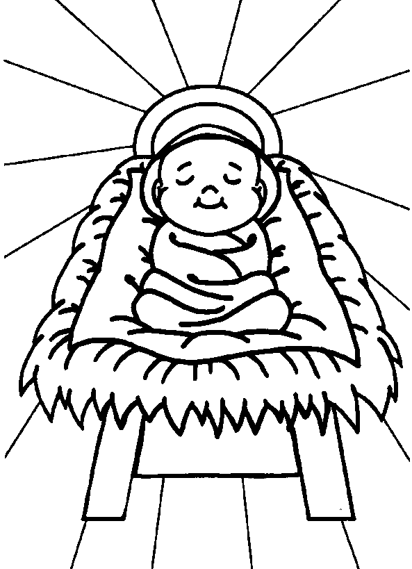 Baby jesus in manger clipart black and white
