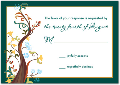 Teal Border Classic Tree RSVP Cards Wedding Response Cards, 27887