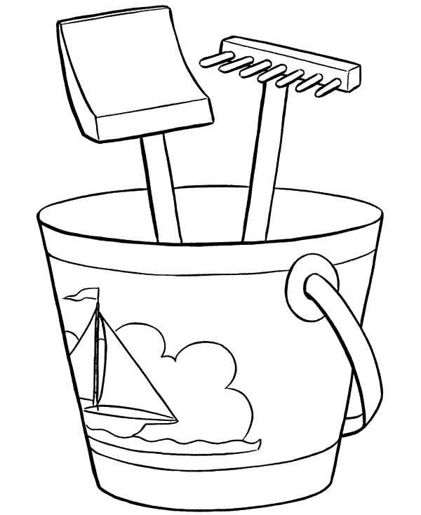 Bucket and Shovel for Summer Vacation Coloring Pages: Bucket and ...