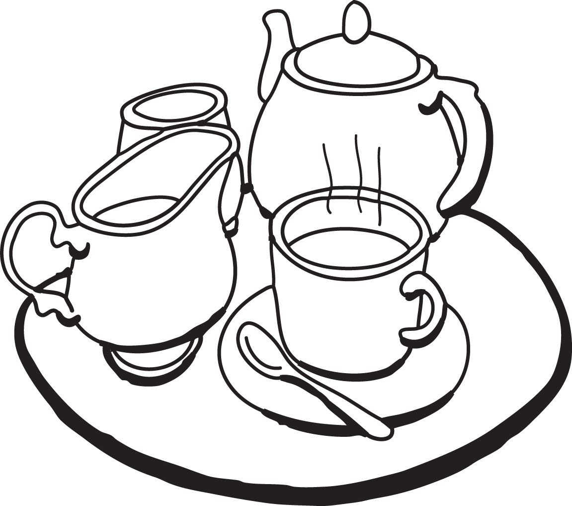 Tea Party Black And White Clipart