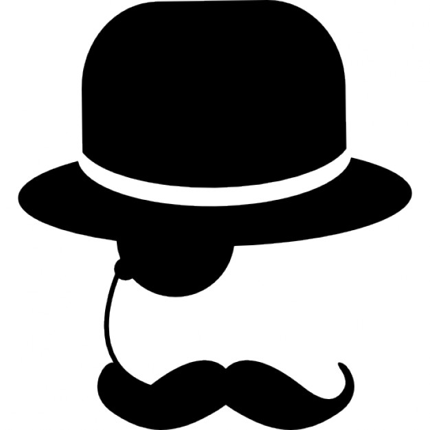 Elegant man with one eyeglass mustache and hat Icons | Free Download