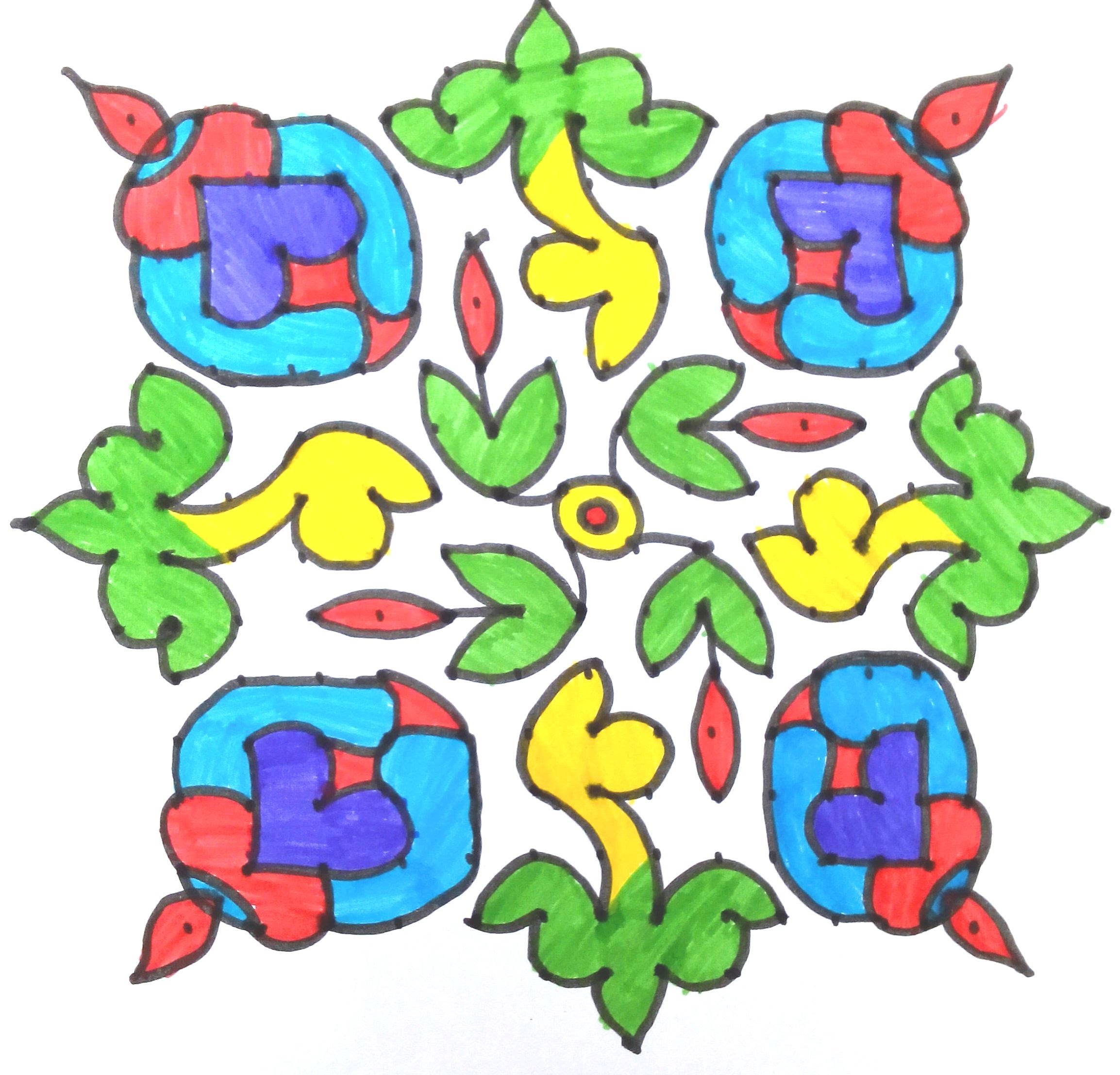 Muggulu -Multi colour Rangoli with Dots for all occassions:14 dots ...