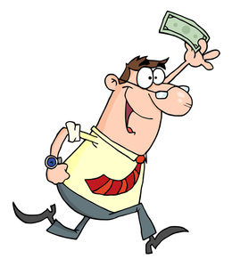 Money Clipart Image - Cartoon Businessman with His First Dollar Made