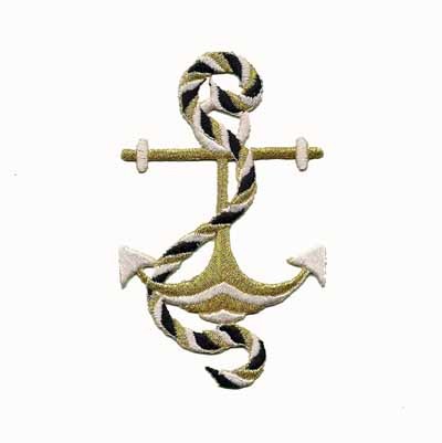 Gold and White Ship Anchor with Rope Iron On Patch Applique