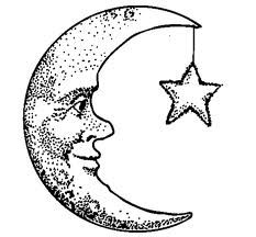 Vintage Crescent White Moon Face White Stars