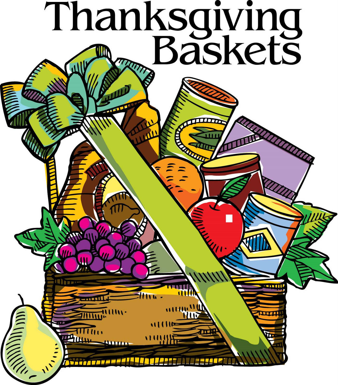 Thanksgiving food basket clipart black and white - ClipartFox