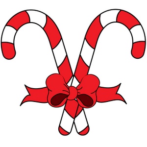 Candy Canes Clipart Image - Two crossed candy canes with a red ribbon