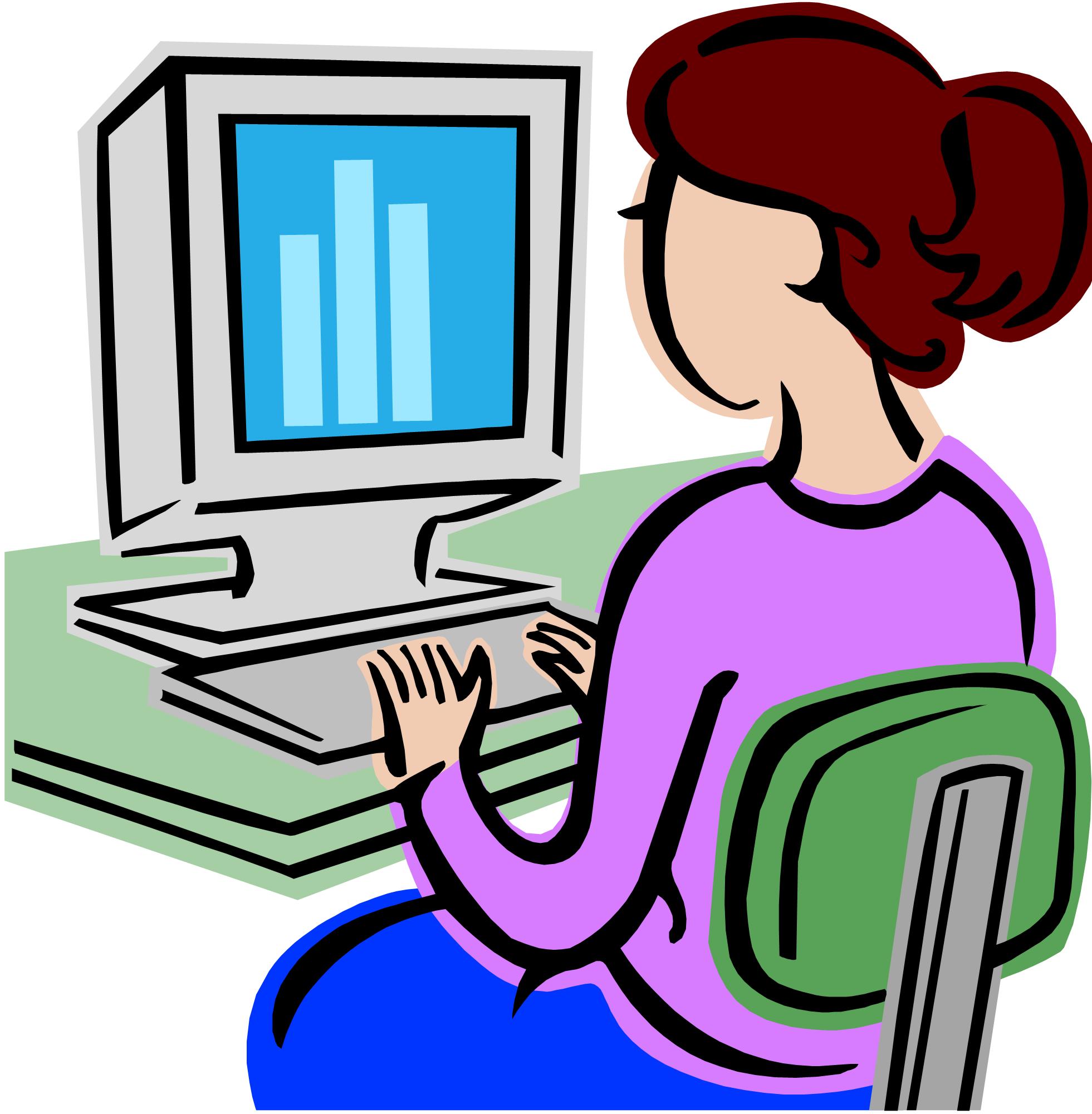 Woman using computer clipart