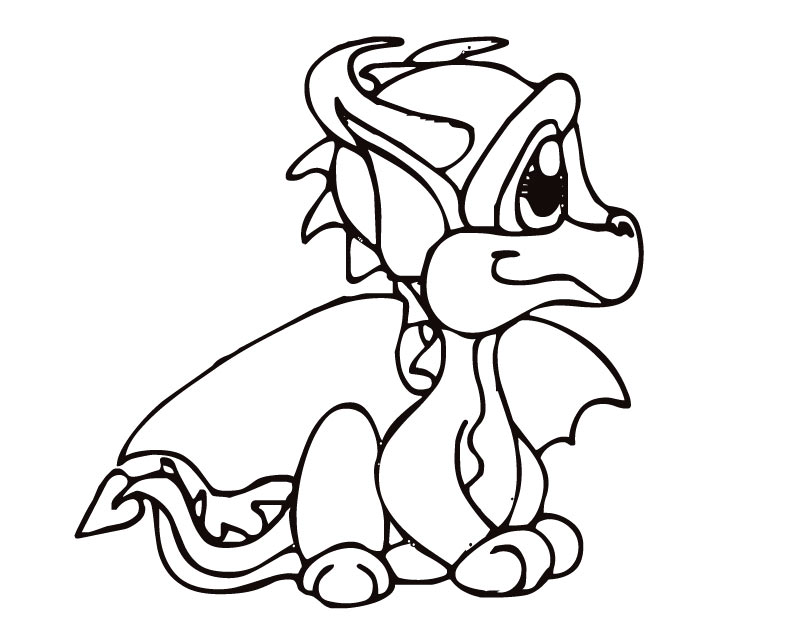 Cute Dragon Black And White Clipart