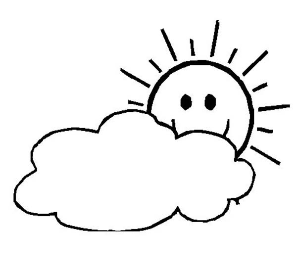 The Sun is Shy and Hide Behind the Clouds Coloring Page - NetArt