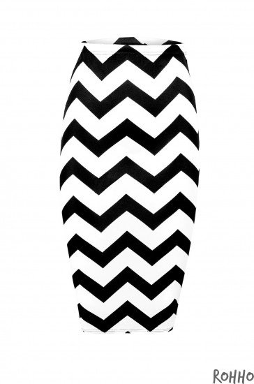 BLACK AND WHITE ZIGZAG PRINT SKIRT