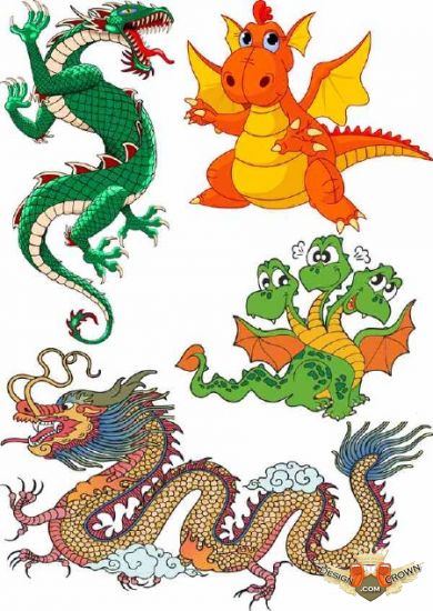 Images with Chinese dragons, champions theme raster clipart