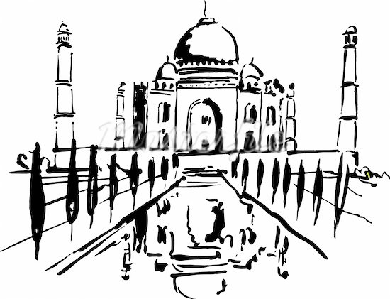 A black and white drawing of Taj Mahal - Stock Photos