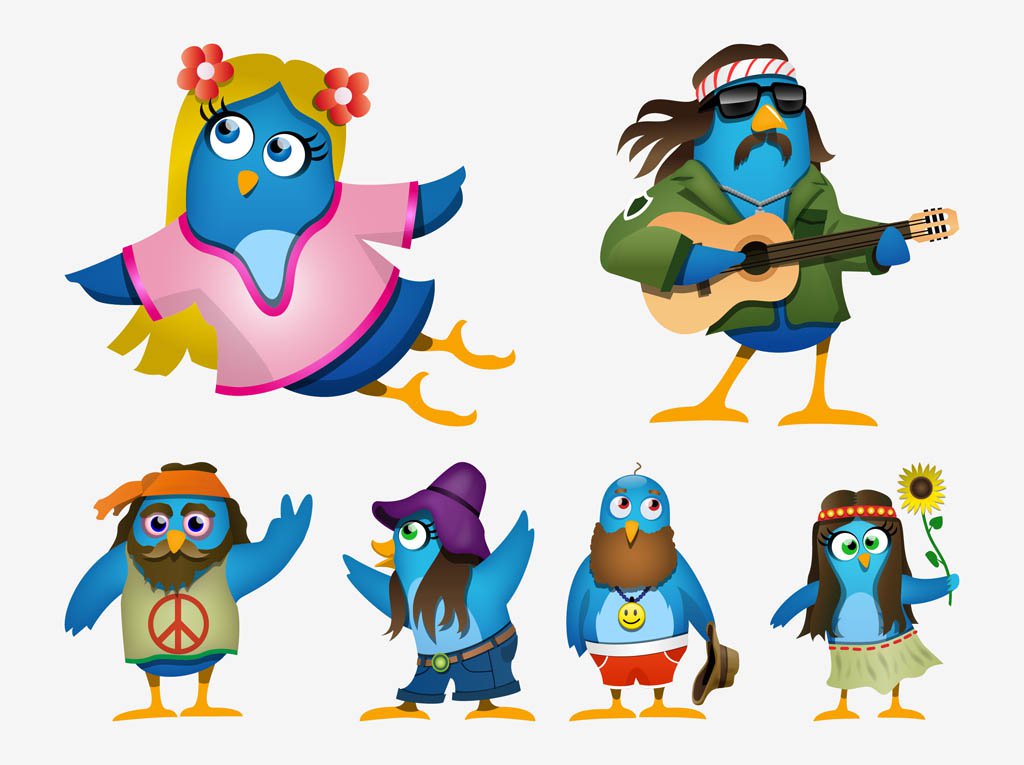 Hippie Cartoon Birds Vector Art & Graphics | freevector.com