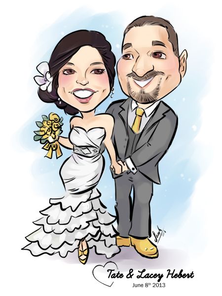 My more simplistic digital caricature style of a couple and their ...