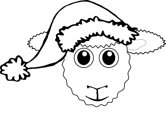 Clip Art: sheep face with santa hat black white ...