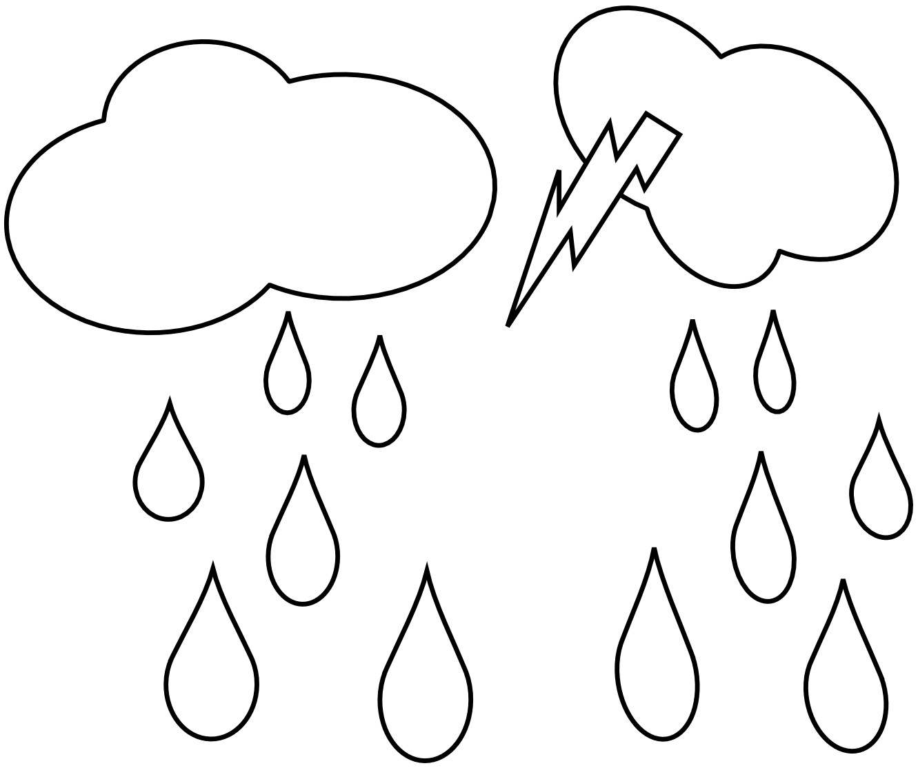 Lightning Rain Cloud Black White Line Art Coloring Book Colouring ...