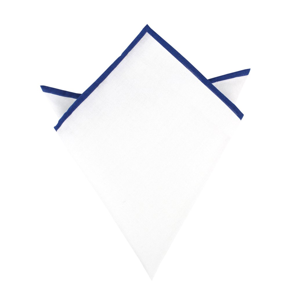 White Cotton Pocket Square with Dark Blue Border | Melbourne ...