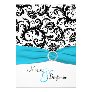 Black White Aqua Blue Damask Invitations & Announcements | Zazzle