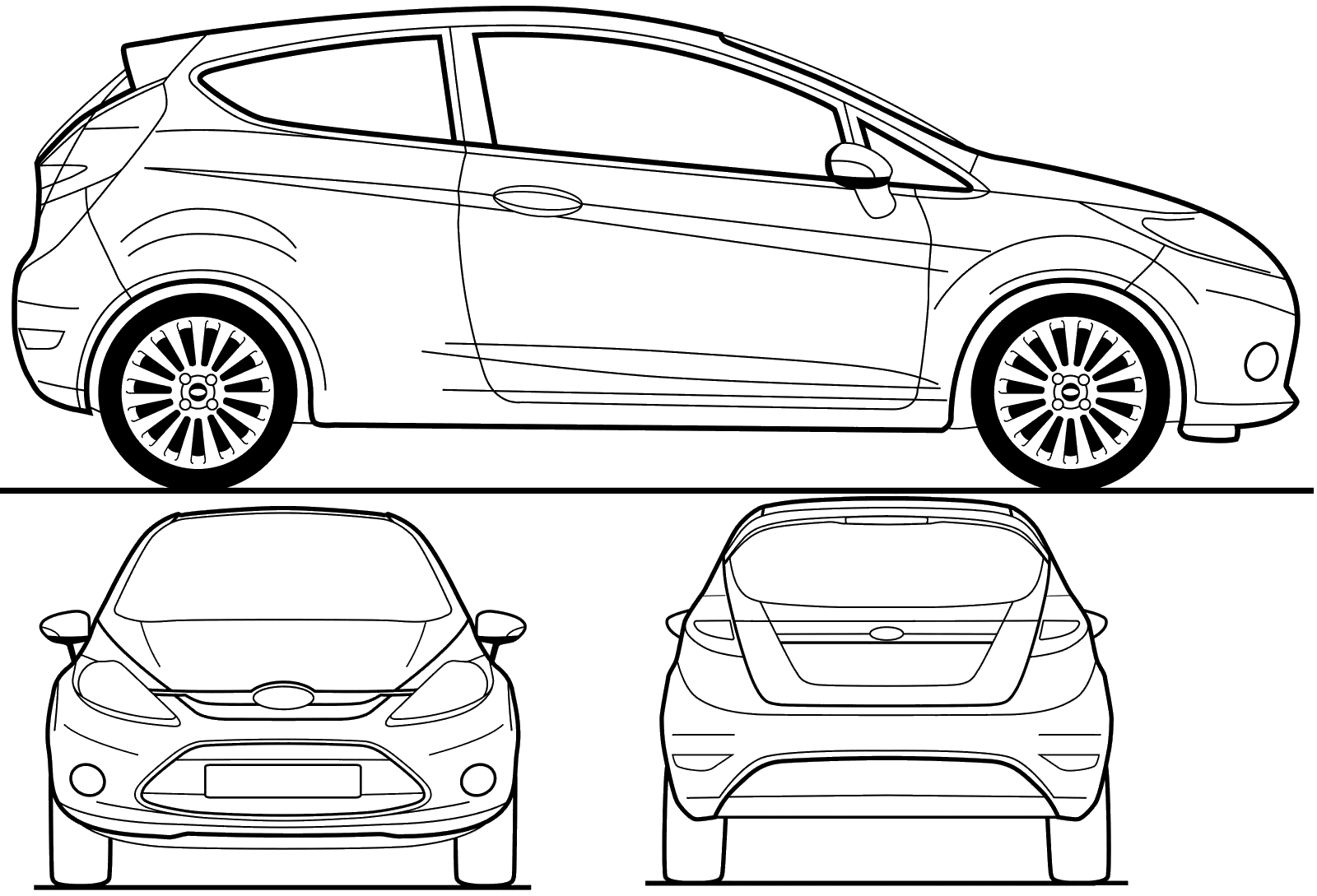 Ford Fiesta 2008 Blueprint - Download free blueprint for 3D modeling