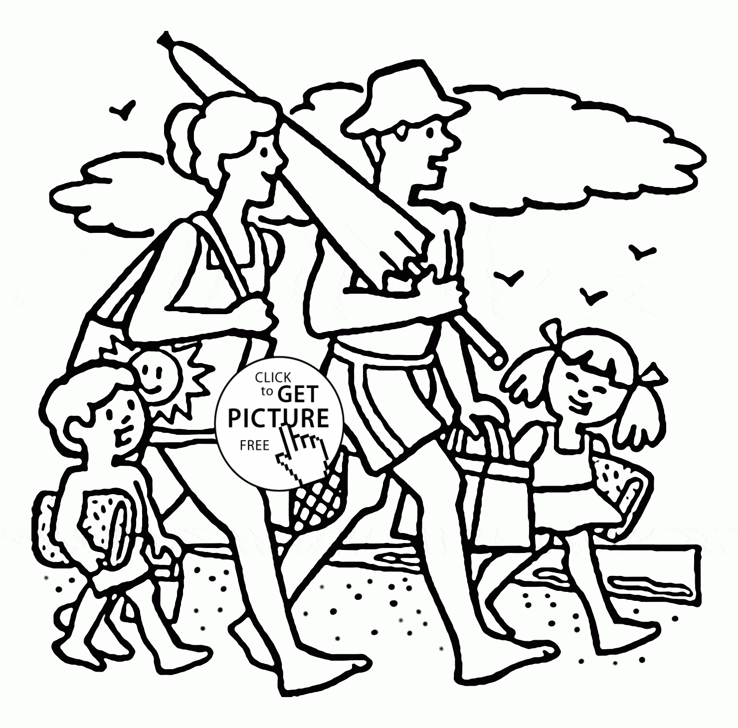 The Family Goes to the Beach coloring page for kids, summer ...