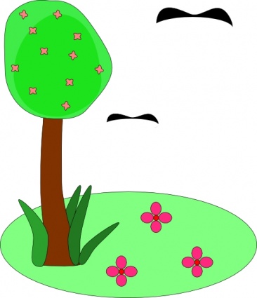 Tree Birds Flowers Cartoon clip art vector, free vector images ...