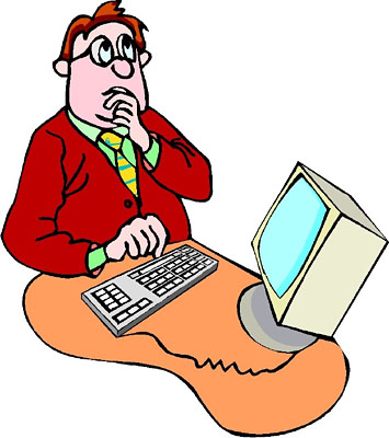 Confused person at computer clipart