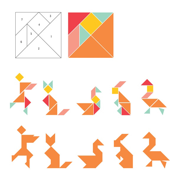 Tangram outline solutions clipart